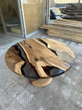 Load image into Gallery viewer, Custom Round Epoxy Resin Walnut Dining - Kitchen Table With Wood Base