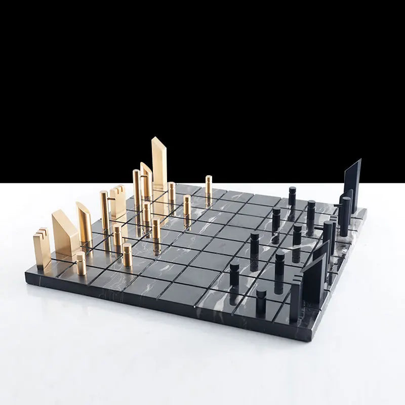 Golden Metal Marble Chessboard – Luxury Modern Chess Set for Mancaves