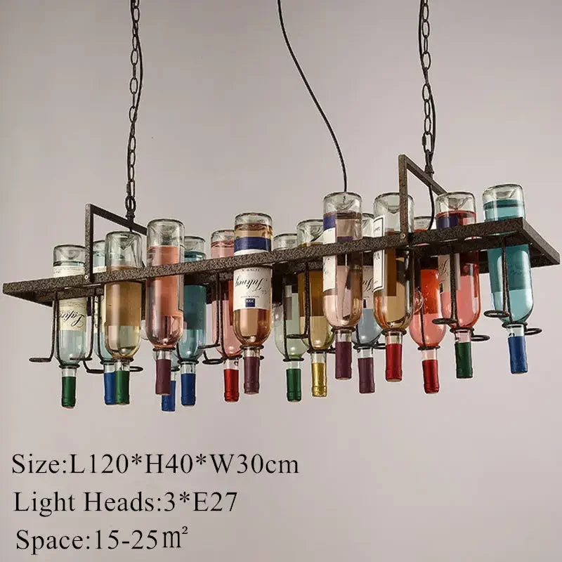 Industrial Wine Bottle Chandelier – 8-Light Metal Bar Pendant