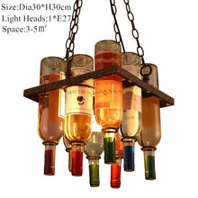 Load image into Gallery viewer, Industrial Wine Bottle Chandelier – 8-Light Metal Bar Pendant
