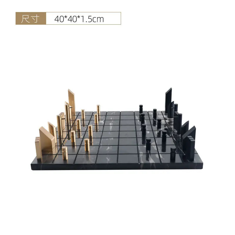 Golden Metal Marble Chessboard – Luxury Modern Chess Set for Mancaves
