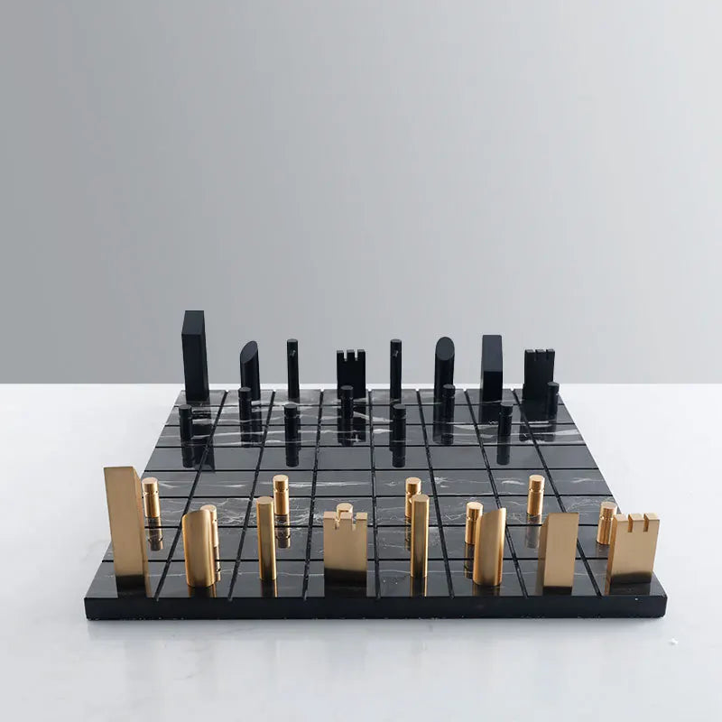 Golden Metal Marble Chessboard – Luxury Modern Chess Set for Mancaves