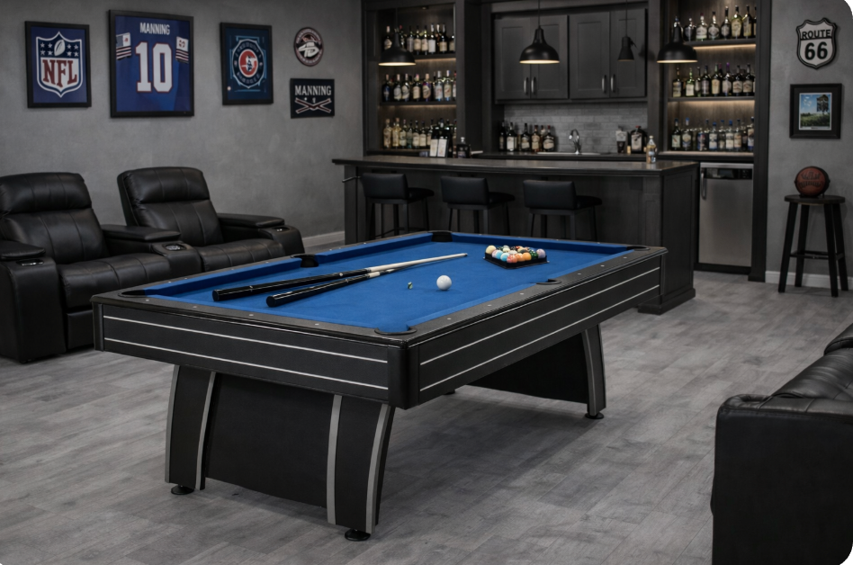 7 Ft Blue Felt Pool Table with Ball Return | Mancave