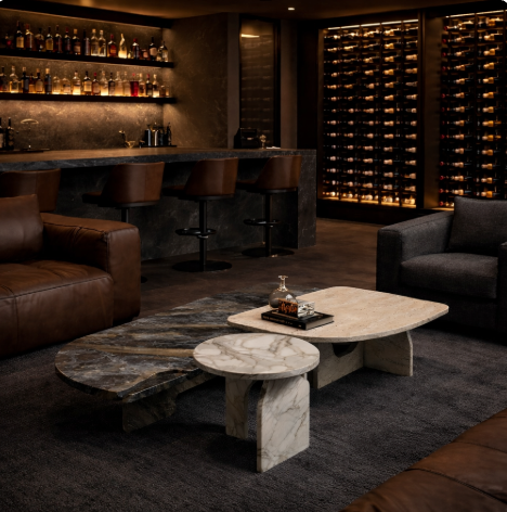 Argo Sculptural Coffee Table Set – Luxury Stone Center Tables for Modern Mancaves