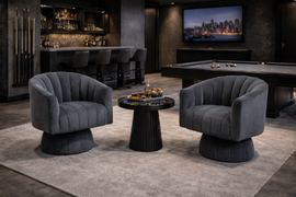 Dark Gray Velvet Swivel Barrel Chair – Luxury Modern 360° Accent Chair