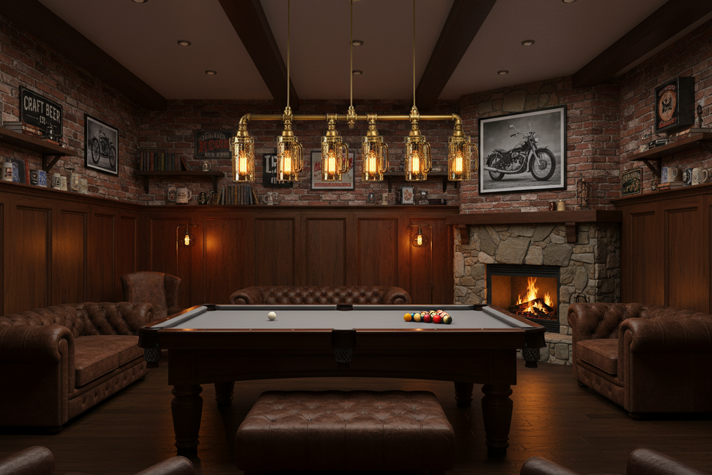 6-Light Industrial Gold Glass Ceiling Chandelier – 49” Modern Linear Fixture