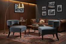Load image into Gallery viewer, Dark Gray Velvet Barrel Accent Chair – Modern Luxury Lounge Seating