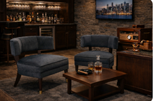 Load image into Gallery viewer, Dark Gray Velvet Barrel Accent Chair – Modern Luxury Lounge Seating