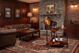 Vintage Globe Bar Cart – Antique World Map Liquor Cabinet with Storage Shelf