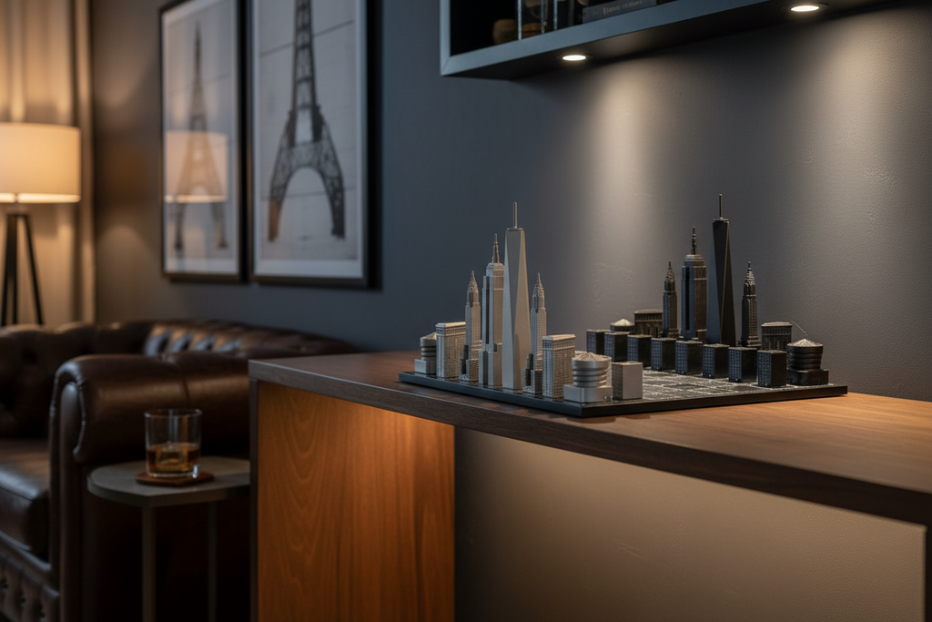 New York Skyline Stainless Steel Chess Set – Luxury Architectural Mancave Edition