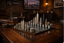 New York Skyline Stainless Steel Chess Set – Luxury Architectural Mancave Edition