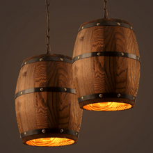 Load image into Gallery viewer, Rustic Whiskey Barrel Pendant Light – Luxury Wood Hanging Lamp for ManCave Bar