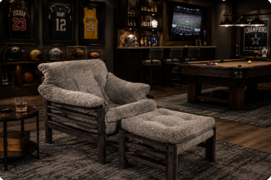 Chair & Ottoman – Taye with Tiger Maple Arms