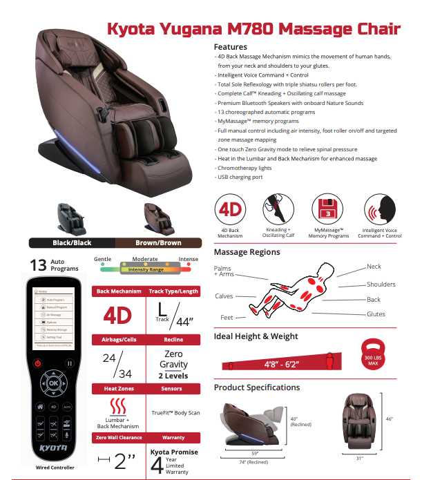 Kyota® Yugana M780 4D Massage Chair