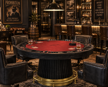 Load image into Gallery viewer, Prohibition 60” Round Poker Table with Faux Leather Playing Surface - Matte Black &amp; Brass
