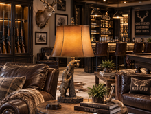 Load image into Gallery viewer, Cal Lighting Bear &amp; Cub Resin Table Lamp with Leatherette Shade - Antique Bronze