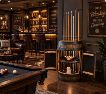Whiskey Barrel Pool/Billiards Cabinet
