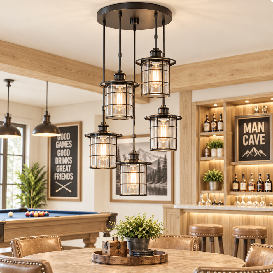 Cal Lighting Silverton 5-Light Round Pendant - Dark Bronze