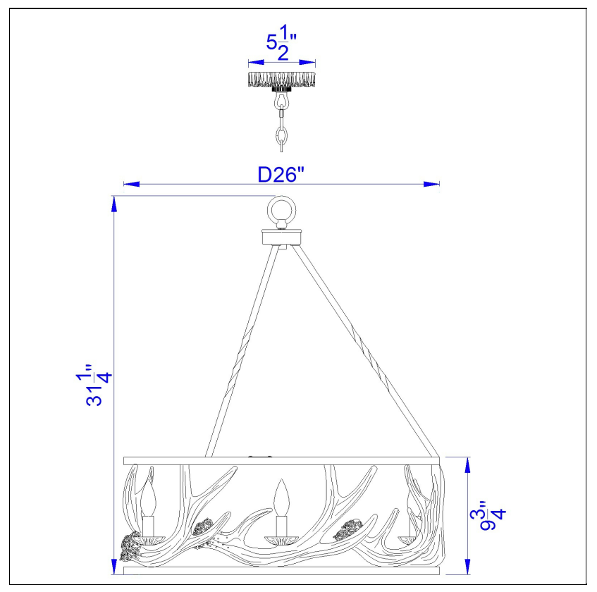 Antler 6-Light Chandelier in Rust Finish