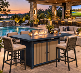 East Beach - Rectangular Bar Table With Fire Pit - Blue