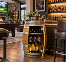 Load image into Gallery viewer, Whiskey &amp; Wine Barrel Multi-Use Bar — Display Cabinet, Stemware Shelf
