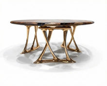 Load image into Gallery viewer, Luxury Round Walnut Dining Table with Rose Gold Aluminum Legs