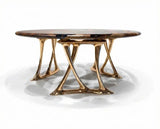 Luxury Round Walnut Dining Table with Rose Gold Aluminum Legs