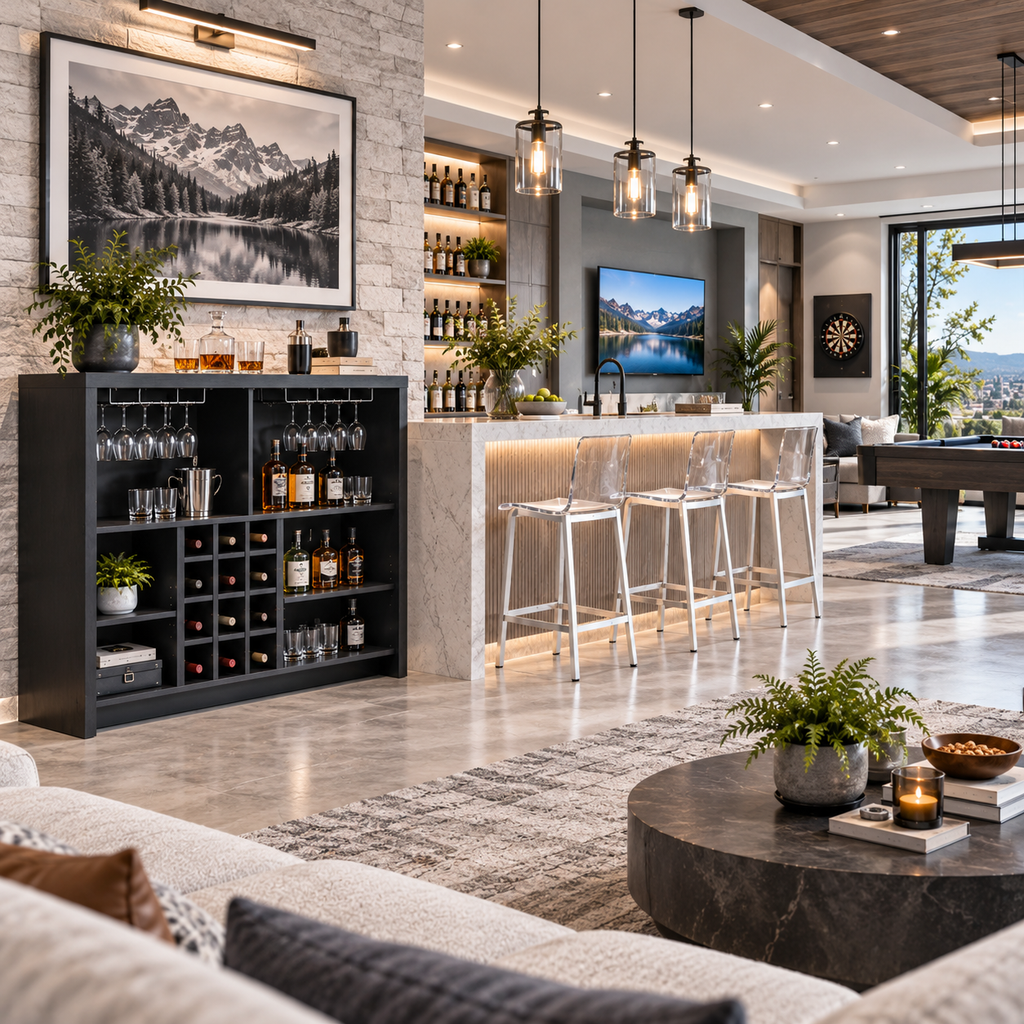 Topanga Engineered Wood Freestanding Home Bar Black
