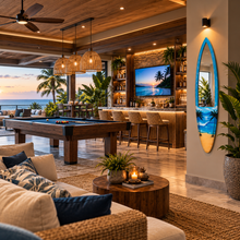 Load image into Gallery viewer, Hand-Painted Acacia Wood Surfboard Wall Mirror