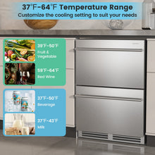 Load image into Gallery viewer, 24 Inch Dual Drawer Beverage Refrigerator | Built-In Under Counter Fridge