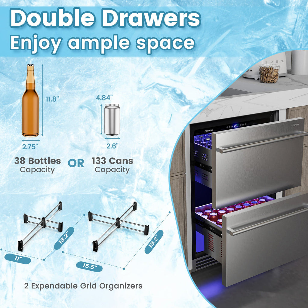 24 Inch Dual Drawer Beverage Refrigerator | Built-In Under Counter Fridge