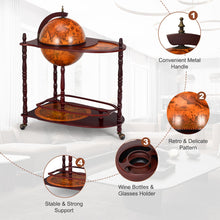 Load image into Gallery viewer, Vintage Globe Bar Cart – Antique World Map Liquor Cabinet with Storage Shelf
