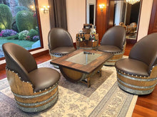 Load image into Gallery viewer, Whiskey &amp; Wine Barrel Coffee Table — Glass Top, Hidden Storage