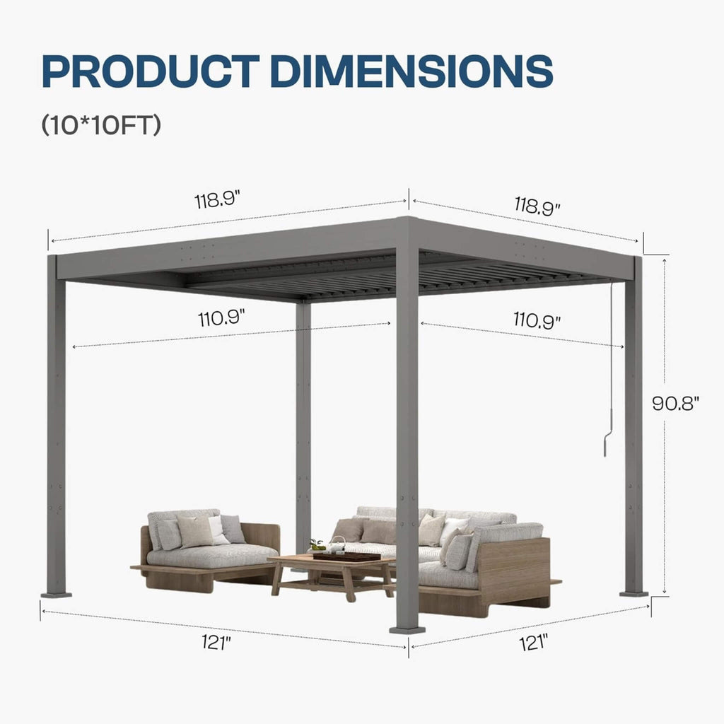 Aluminum Louvered Pergola with Adjustable Roof & Drainage System