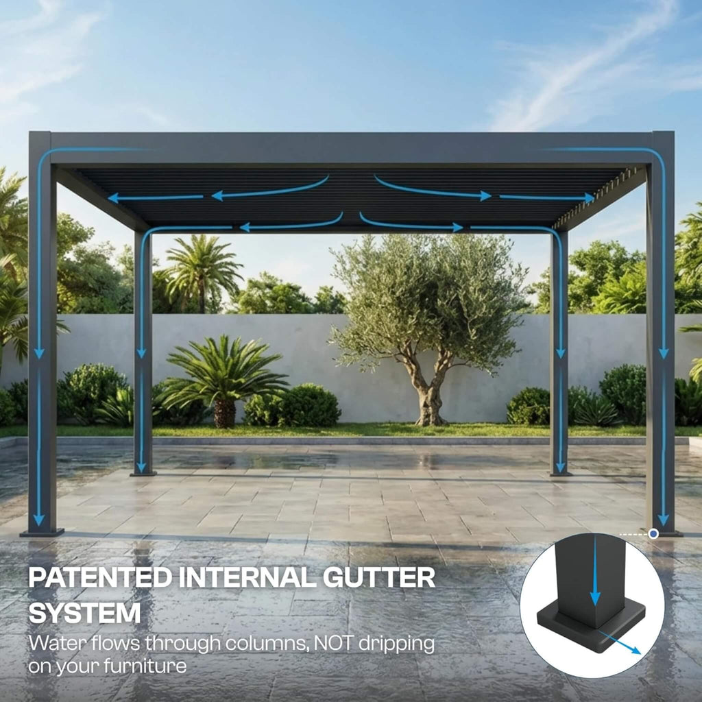 Aluminum Louvered Pergola with Adjustable Roof & Drainage System
