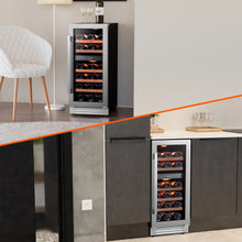 Load image into Gallery viewer, 15 Inch Wine Fridge, 28 Bottle Dual Zone Wine Cooler Refrigerator with Glass Door for Home/Office, Built-In &amp; Freestanding