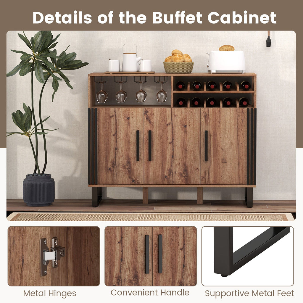 Luxury Modern Bar Cabinet with Wine Rack & Glass Holder Storage