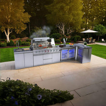 Load image into Gallery viewer, Castelle Flame Montclair 58-Inch 6-Burner 96K BTU Gas Outdoor Liquid Propane Grill Island With Wine Cooler And Rotisserie (SAK31642)