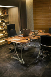 Luxury D-Shaped Walnut & Epoxy Executive Desk