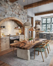 Load image into Gallery viewer, Wabi Sabi Style Luxury Solid Wood Walnut Table with Stone Inspired Legs