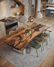 Load image into Gallery viewer, Wabi Sabi Style Luxury Solid Wood Walnut Table with Stone Inspired Legs