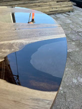 Load image into Gallery viewer, Custom Round Epoxy Resin Walnut Dining - Kitchen Table With Wood Base