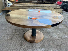 Load image into Gallery viewer, Custom Round Epoxy Resin Walnut Dining - Kitchen Table With Wood Base