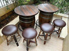 Load image into Gallery viewer, Whiskey &amp; Wine Barrel Double Bar Set — Wood or Glass Top, 0–8 Stools