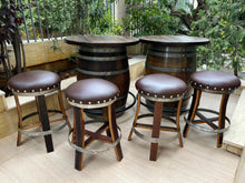 Load image into Gallery viewer, Whiskey &amp; Wine Barrel Double Bar Set — Wood or Glass Top, 0–8 Stools