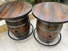 Load image into Gallery viewer, Whiskey &amp; Wine Barrel Double Bar Set — Wood or Glass Top, 0–8 Stools