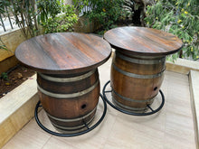Load image into Gallery viewer, Whiskey &amp; Wine Barrel Double Bar Set — Wood or Glass Top, 0–8 Stools