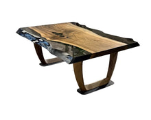 Load image into Gallery viewer, Epoxy Live Edge Coffee Table with Wooden U Leg