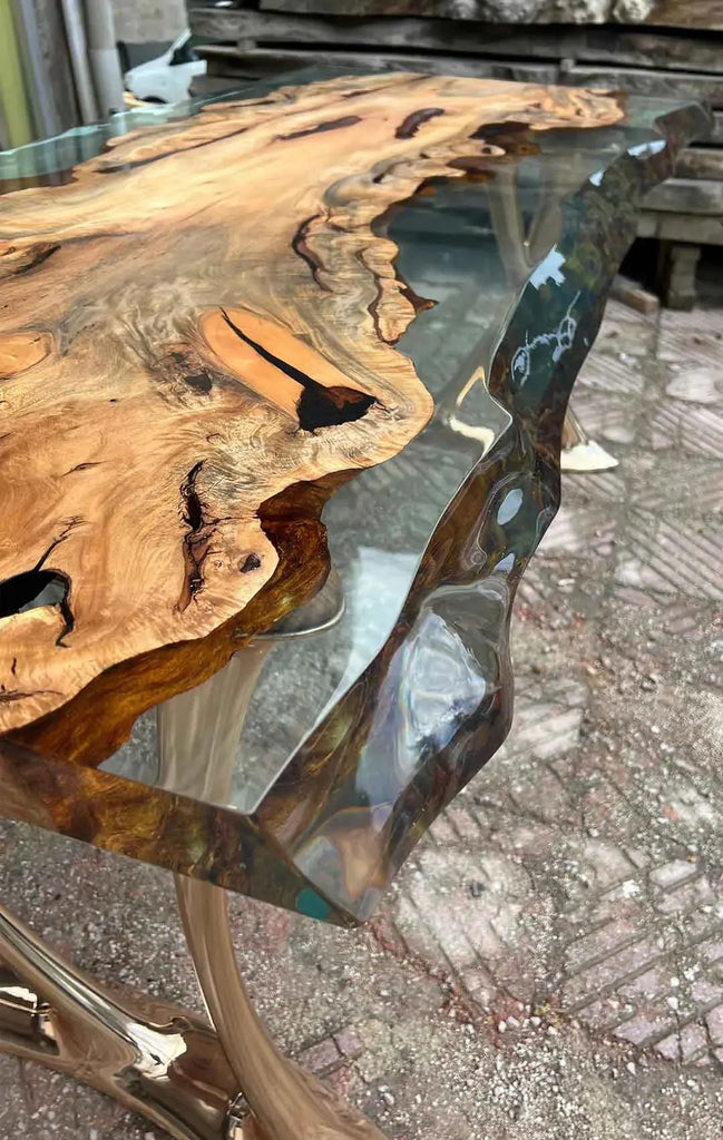 Resin Live Edge Console Table Made of Linden Wood - Foyer Table- Entryway Table