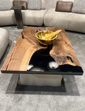 Load image into Gallery viewer, Epoxy-Resin Walnut Coffee Table With Stone Looking Legs
